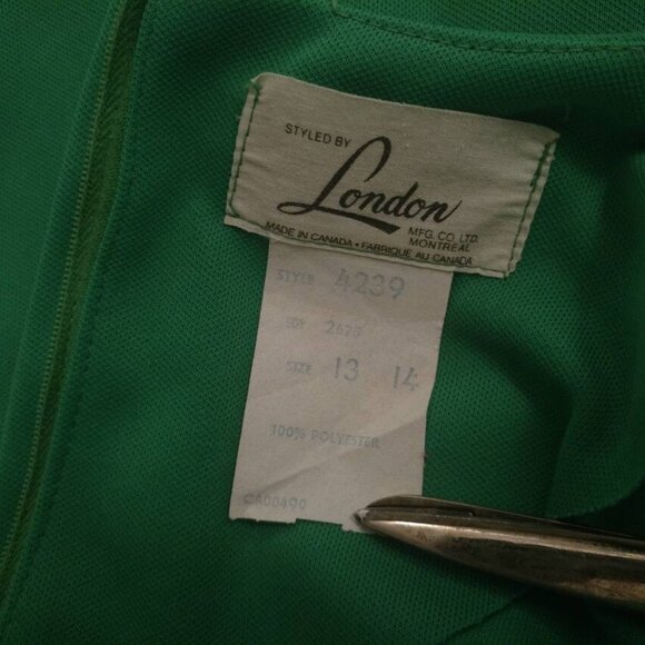 Vintage 70s Maxi Dress Green Size 13/14 Formal Plunge Neckline - Picture 11 of 11